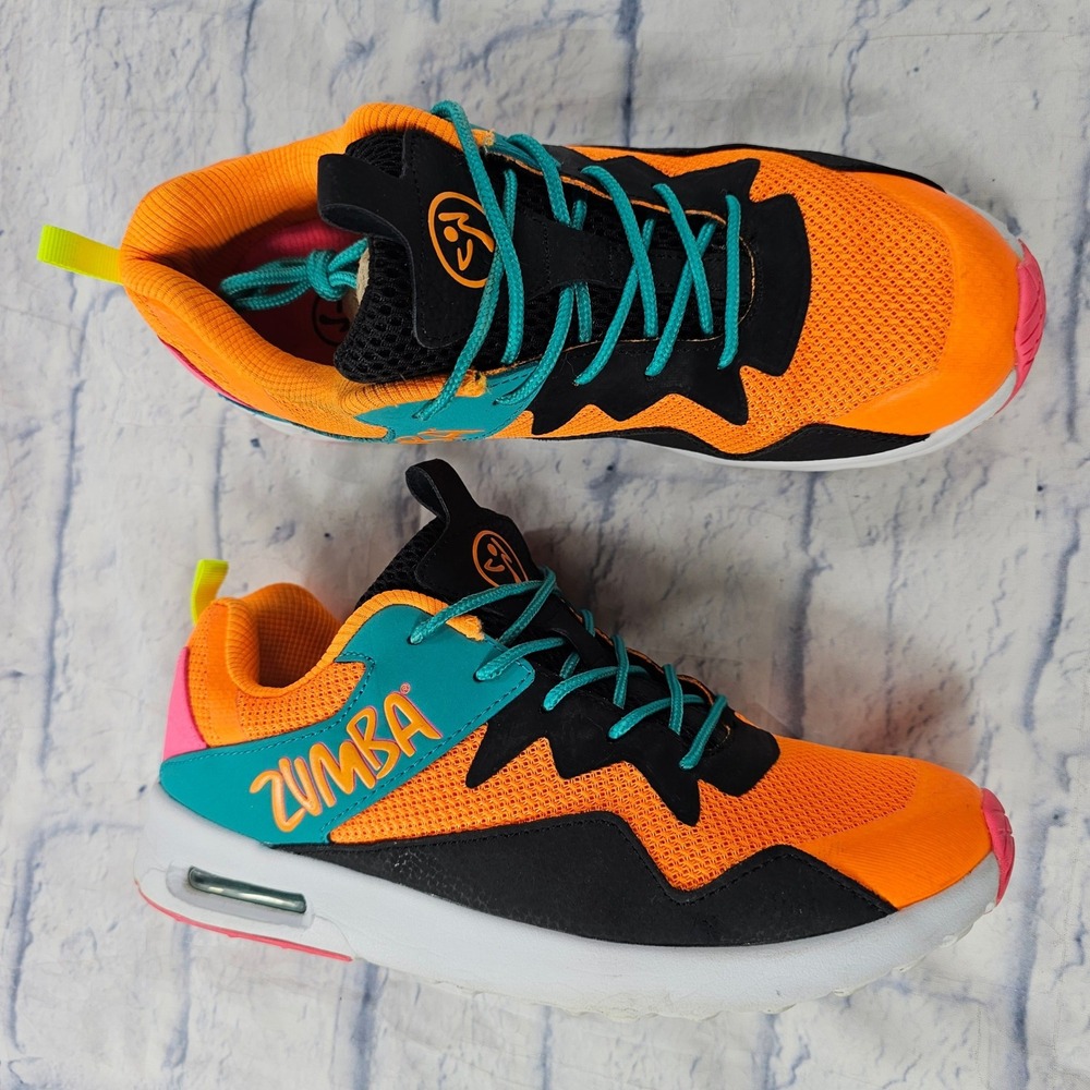 Zumba Air Classic 2.0 Sneakers Womens 7.5 Orange Teal Pink Black Dance Fitness
